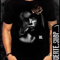 Черна тениска с щампа LA MUERTE GIRL, снимка 1 - Тениски - 42674961