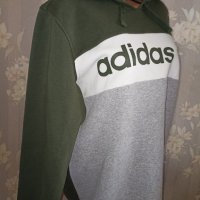 Adidas L-  Суичър с качулка в маслено зелено и сиво , снимка 2 - Суичъри - 42467440