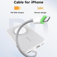 VEGER Power Bank 20W, Вграден кабел за iPhone, 10000mAh, снимка 4 - Външни батерии - 44480375