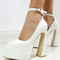 Обувки на ток - бяла кожа - VT2, снимка 1 - Дамски обувки на ток - 44724752