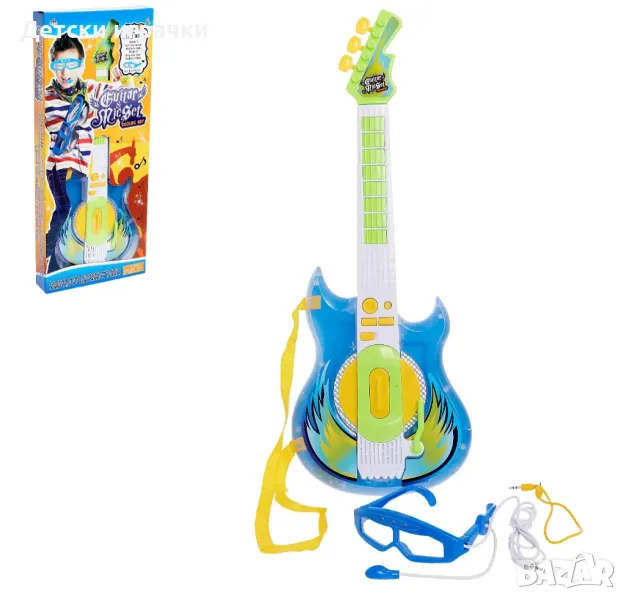 Детска китара със светещи очила и микрофон, снимка 1