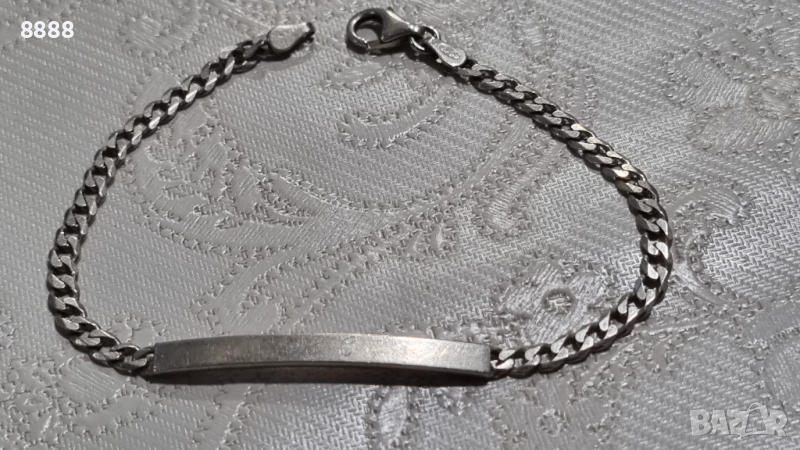 Италиянска сребърна гривна панцер с плочка , снимка 1