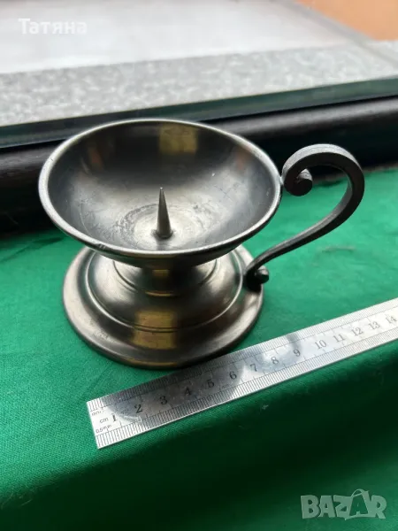 Немски свещник от калай за голяма свещ, снимка 1