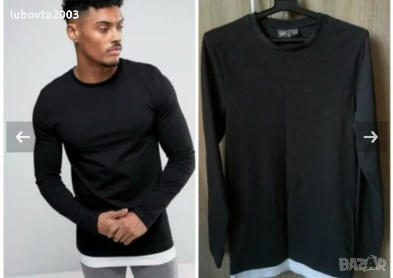 ASOS НОВИ Longline T-Shirt-Черно-сива мъжка блуза, снимка 1