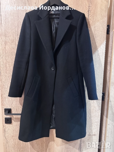 Черно дамско палто с вълна, снимка 1