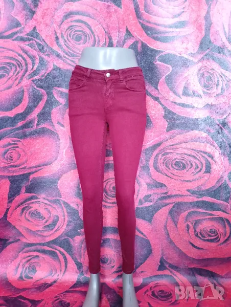 Zara Basic Винено червени слим еластични дънки С , снимка 1