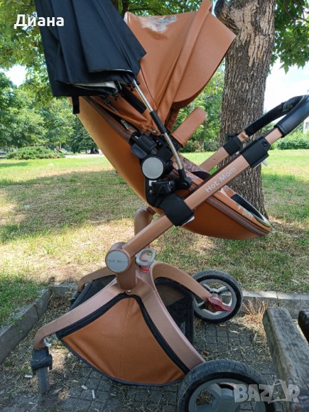 Бебешка количка Hot Mom, Модел 2 в 1, Еко кожа, Кафяв цвят, снимка 1