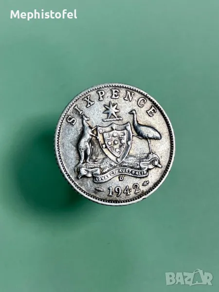 6 пенса 1942 г, Австралия - сребърна монета, снимка 1