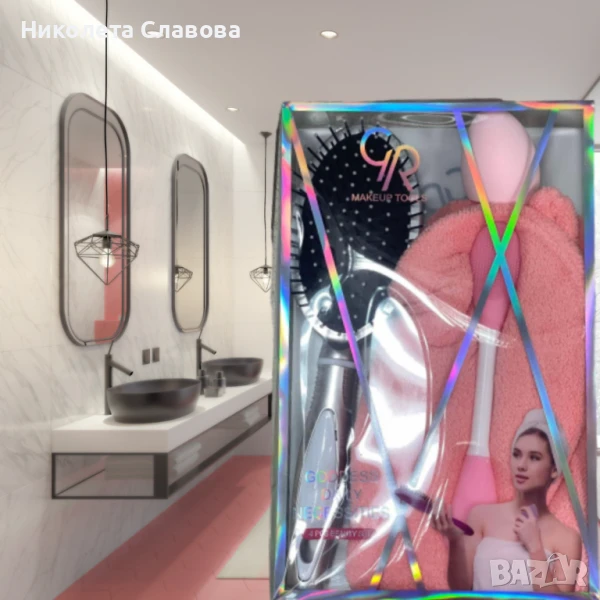 Комплект за красота – четка за коса, гъба, кърпа за коса и четка за баня, снимка 1