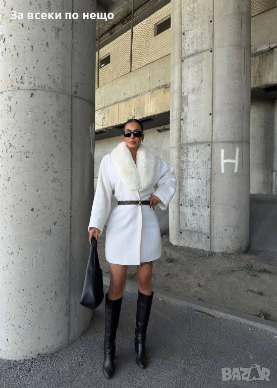 Black Weekend💯✅🖤 Дамско Бяло Палто С Коланче Код A1180, снимка 1