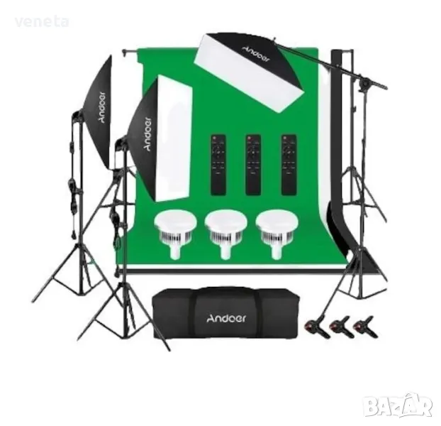 Комплект за фото студио, Andoer, трицветно LED осветление, 50x70см, Многоцветно, снимка 1