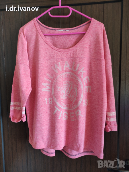 розова спортна блуза с надпис и ¾ ръкав, снимка 1