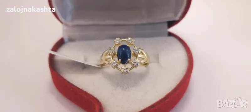 Нов-Златен пръстен с Сапфир и Брилянти-3,41гр/14кр, снимка 1