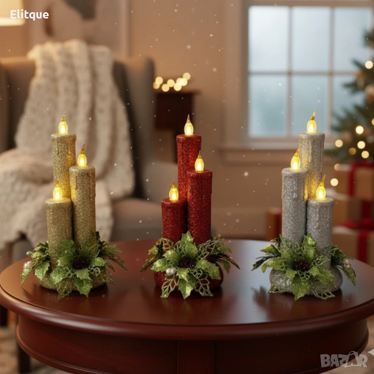 Коледна магия с три бляскави LED свещи, снимка 1