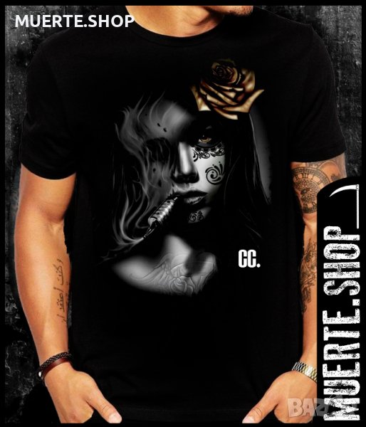 Черна тениска с щампа LA MUERTE GIRL, снимка 1