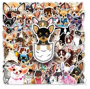 50 бр чихуахуа кучета куче самозалепващи лепенки стикери за украса декор картонена торта, снимка 1