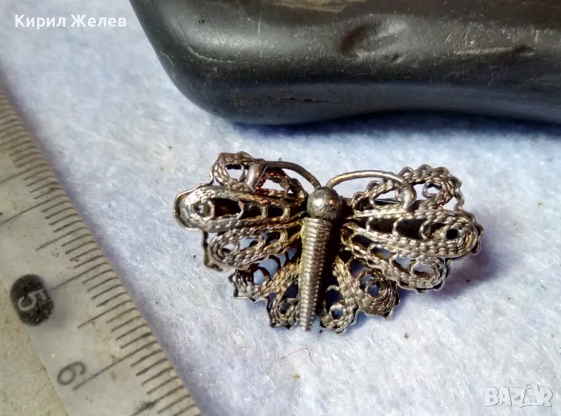 СТАРА КРАСИВА ФИГУРАЛНА ФИЛИГРАННА ПОСРЕБРЕНА БРОШКА ПЕПЕРУДА от БЛАГОРОДНА СТОМАНА 31413, снимка 1