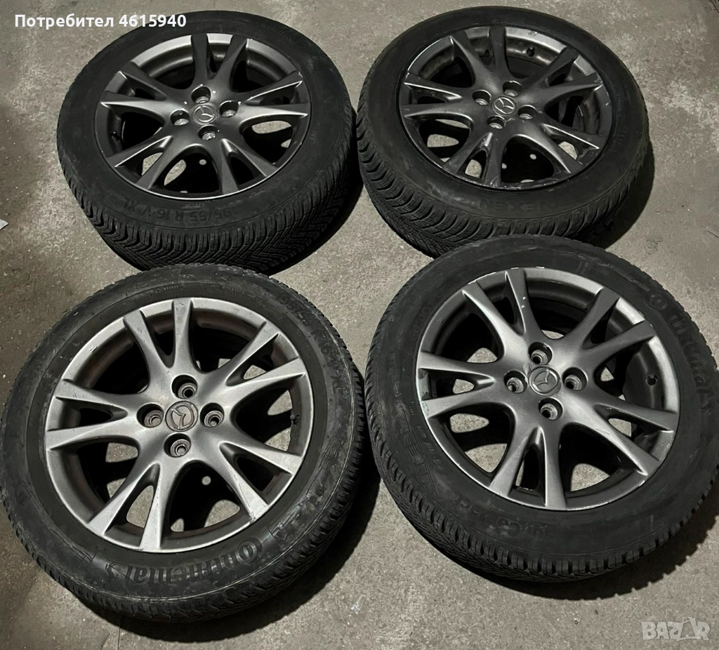 4х100мм MAZDA МАЗДА 4бр оригинални алуминиеви джанти 16" J6.5" ET50+4брвсесезонни гуми 195/55/16, снимка 1