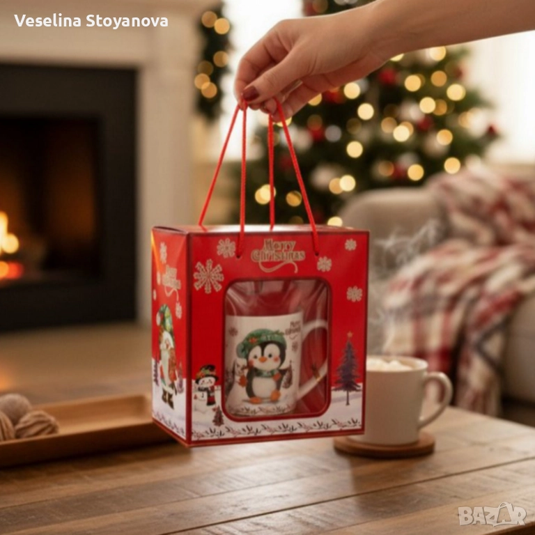 Празничен комплект чаша + лъжичка в луксозна кутия – “Merry Christmas” , снимка 1
