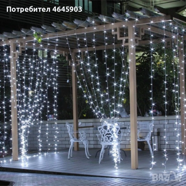 Коледна украса - LED светеща завеса, 300x60 см. Цветове - жълт и многоцветен Дебел кабел, снимка 1