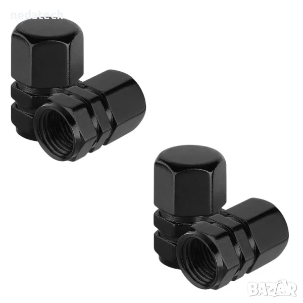 Алуминиеви капачки за вентили на автомобилни гуми, Черен, 4 бр., снимка 1