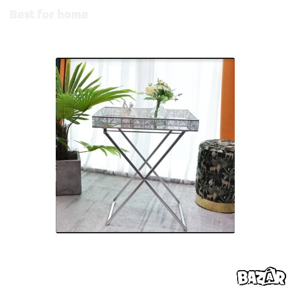 Сгъваема метална маса с огледален плот, снимка 1