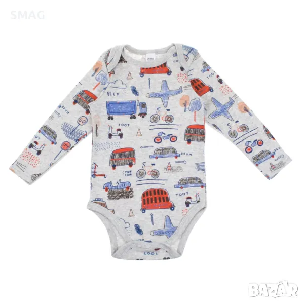 Бебешко боди памучно сиво с коли S_1245622, снимка 1