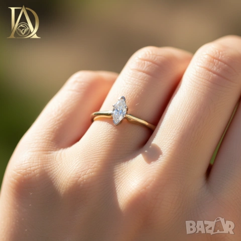 Нов Златен Пръстен с 0.45кт Естествен Диамант , снимка 4 - Пръстени - 40063634