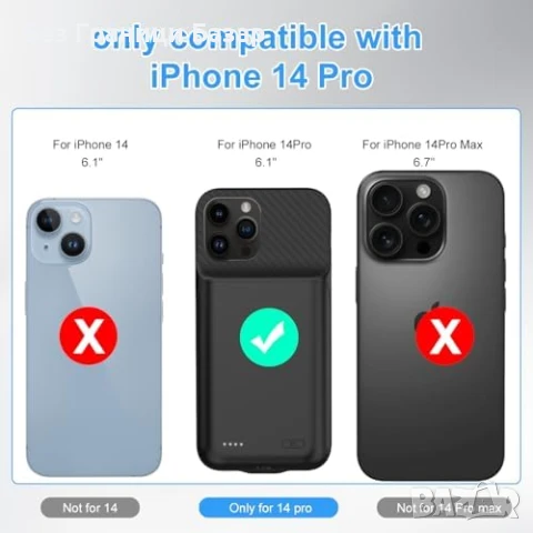 Нов iPhone 14 Pro Max/13 Pro Max Батерия кейс 13800mAh Ултра Тънък калъф Айфон, снимка 2 - Калъфи, кейсове - 50799621