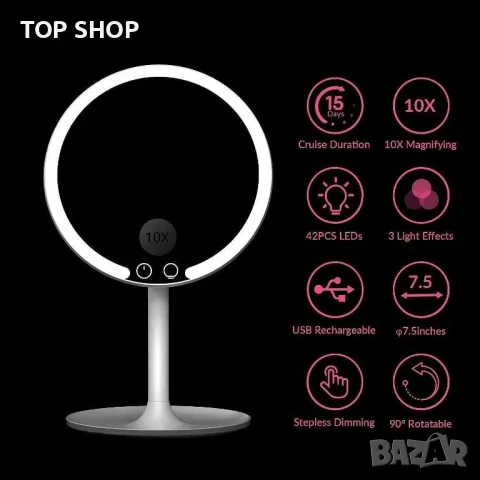 Easehold LED козметично огледало 10X увеличително акумулаторно огледало за грим със светлини, снимка 7 - Комплекти и лотове - 48830208