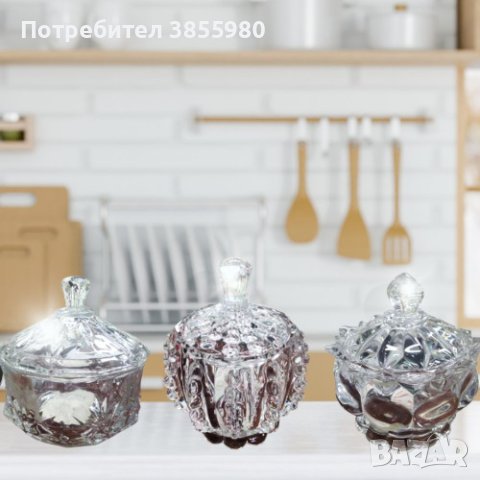 Стъклена захарница с капак - различни варианти, снимка 1