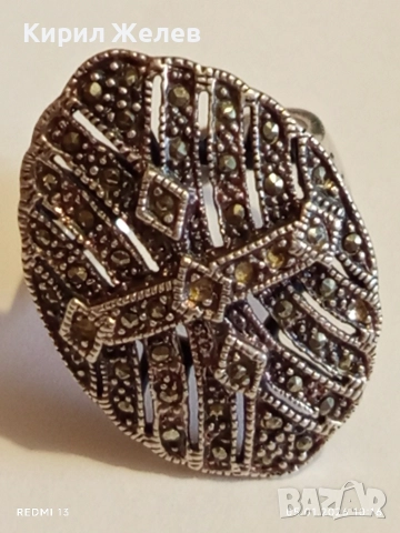 Винтидж сребърен пръстен с инкрустирани Маркезити стил вдъхновен от Викторианската епоха  48569, снимка 7 - Пръстени - 52983071