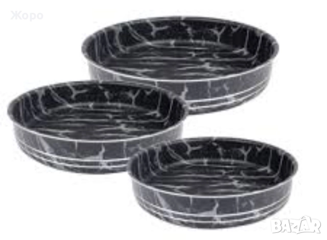 комплект кръгли тави ЕЛЕКОМ черно бял мрамор три размера Ф28,32,36см, снимка 3 - Съдове за готвене - 52628199