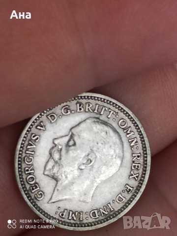  3 пени1934  сребро Великобритания , снимка 2 - Нумизматика и бонистика - 41558508