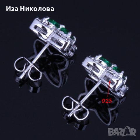 Сребърни обици със смарагд, снимка 4 - Обеци - 41304056