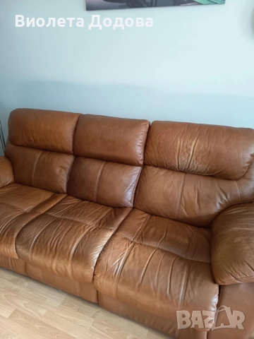 Кожен диван , снимка 3 - Дивани и мека мебел - 53575736