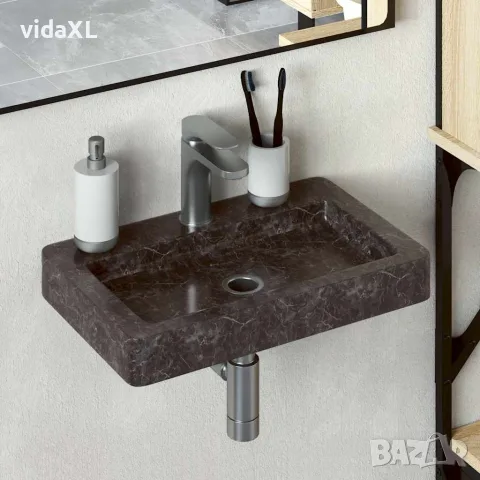 vidaXL Стенна мивка черна 38x24x6,5 см мрамор, снимка 2 - Мивки - 56146145