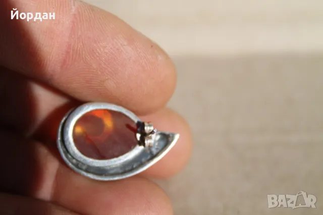 Дамски сребърни обеци с камъни маркезити и карнеол, снимка 5 - Обеци - 48425766