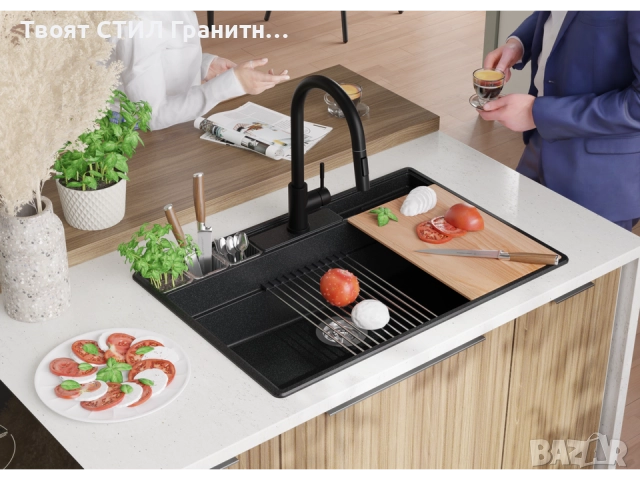 Графит кухненска гранитна мивка Ню Йорк 80 Multispace 780 x 530 мм -22% Ново, снимка 4 - Мивки - 51834713