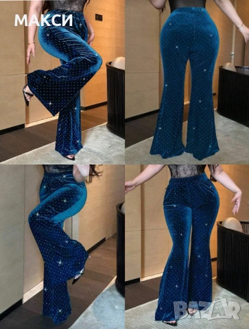 Макси празничен модерен силно еластичен клин-панталон Чарлстон в пастелно синьо + декорация точки съ