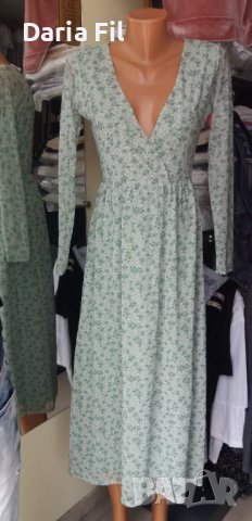 ИЗКЛЮЧИТЕЛНО КРАСИВА дълга рокля на зелени цветчета, снимка 1 - Рокли - 40615839