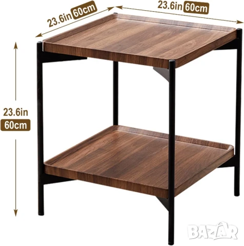 2-етажна квадратна маса за кафе 60см странична в рустик орех/60 см №5, снимка 8 - Маси - 51121673