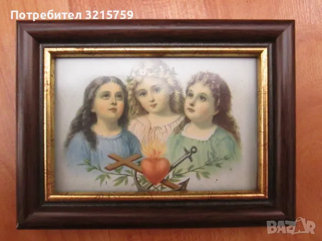 Стара мини литография-Вяра, Надежда и Любов, 12х9см., снимка 1