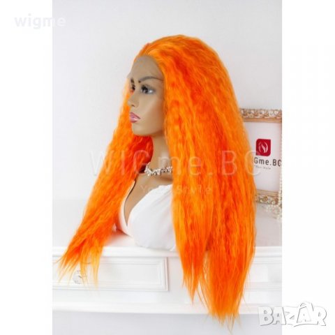 Дълга къдрава оранжева лейс фронт перука Емили, снимка 5 - Аксесоари за коса - 29620083