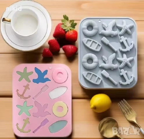пояс котва лодка чайка морски силиконов молд форма калъп за фондан шоколад гипс бонбони, снимка 4 - Форми - 52370075