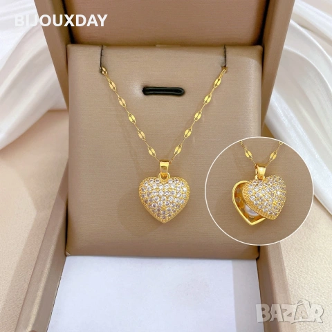 колие отварящо се сърце с перла от медицинска стомана с 18 карата златно покритие