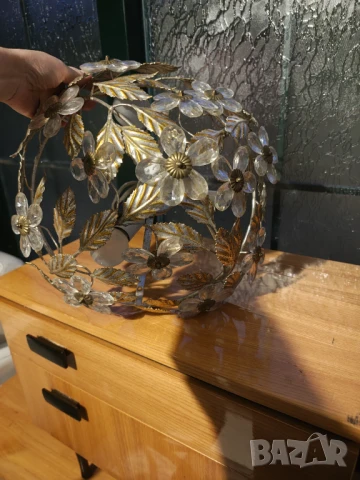 Арт Деко Ретро плафон желязо кристал, снимка 3 - Лампи за таван - 50992058