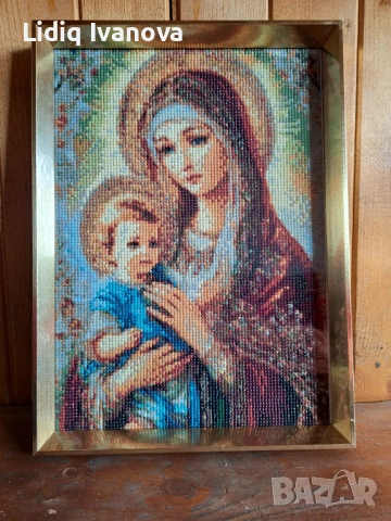 Диамантен гоблен Богородица-готов и рамкиран., снимка 2 - Гоблени - 53512446
