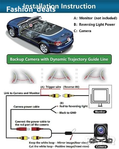 Нова Автомобилна динамична камера за задно виждане с нощно виждане, снимка 7 - Аксесоари и консумативи - 41754677