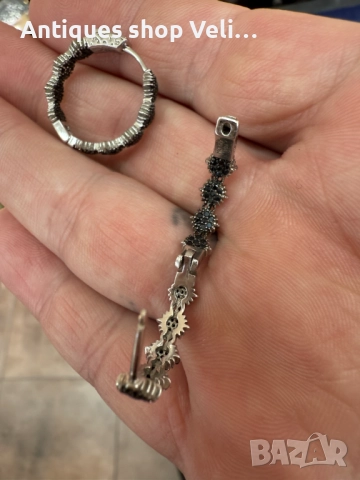 Сребърни обеци с черни камъни №7675 , снимка 7 - Обеци - 52630335